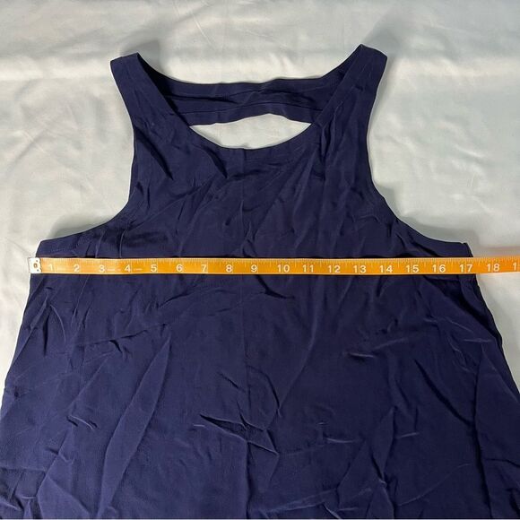 NWT Chaser Size M Navy Blue Silk Basics Vent Back Flounce Tank Lightweight Sheer - Picture 4 of 9